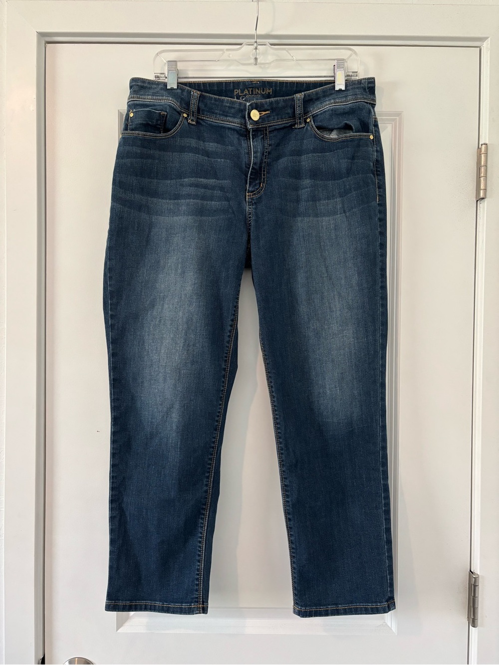 Chico's Platinum Ultimate Fit Dark Blue Mid-rise Crop Ankle Length Jeans